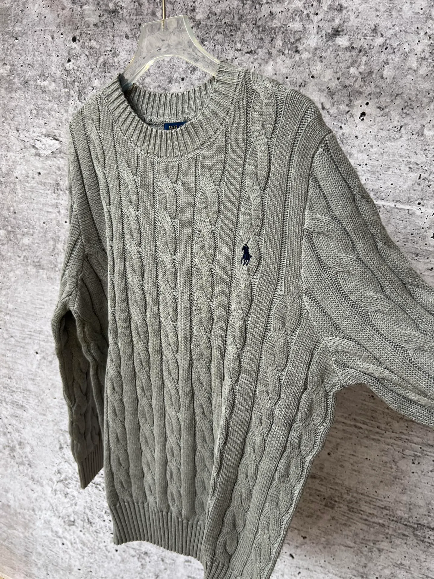 P230 Ralph Lauren men's and women's round neck rubberized sweater, made of the same pure cotton washed fabric as the original, no difference in craftsmanship details, original pony embroidery on the chest, restored one to one